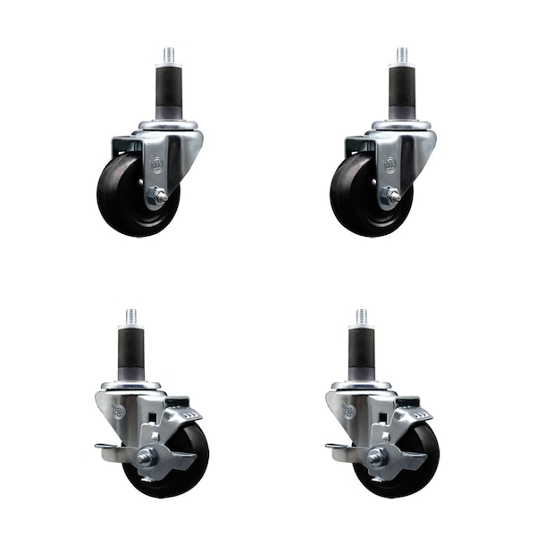 Service Caster 3'' SS Hard Rubber Wheel Swivel 1-1/4'' Expand Stem Caster Set 2 Brakes, 4PK SCC-SSEX20S314-HRS-2-TLB-2-114 - main